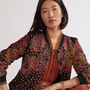Anthropologie Bl-nk Embroidered Floral Jacket Bomber Bohemian Polka Dot XS